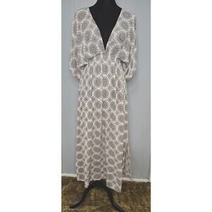 Milly + Molly Boho Floral Maxi Dress‎ Deep V-Neck Kimono Sleeve Festival Peasant